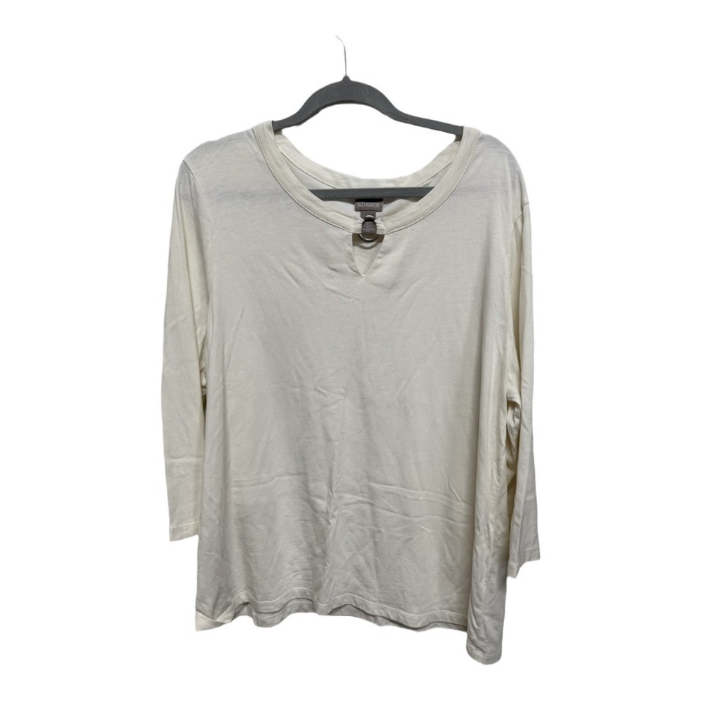 Chico's VNeck Metal Detailed White Long Sleeve size 3 (XL) modern minimalist